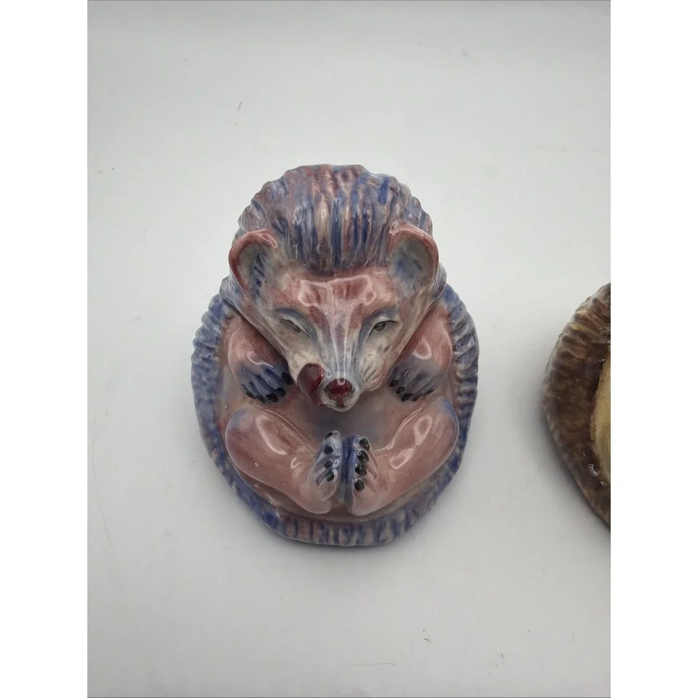 Kevin Francis Face Pots Hedgehog Covered Trinket Boxes Pair England 2007